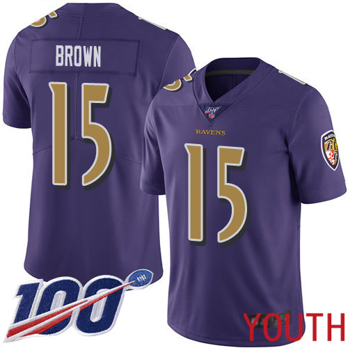Baltimore Ravens Limited Purple Youth Marquise Brown Jersey NFL Football #15 100th Season Rush Vapor Untouchable->youth nfl jersey->Youth Jersey
